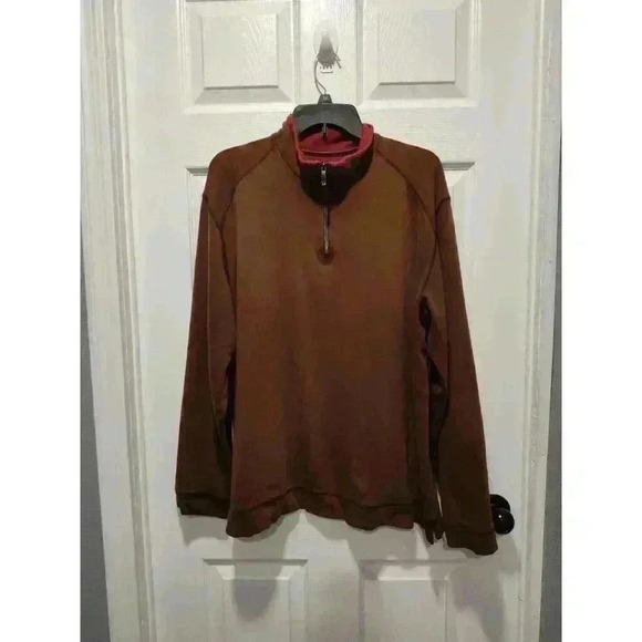 TOMMY BAHAMA Men’s 1/4 Zip Brown Pullover Sweater 100% Pima Cotton Size LARGE - Picture 1 of 9